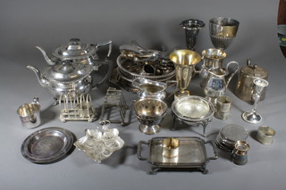 A Britannia metal teapot, a silver plated teapot and other plated items etc