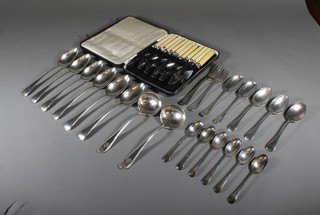 A set of 6 silver plated fish knives and forks, cased and a collection of silver plated flatware
