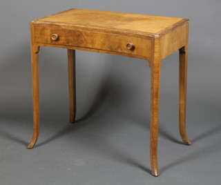 An Art Deco walnut side table fitted a frieze drawer, raised on splayed supports 29" x 30" x 18"