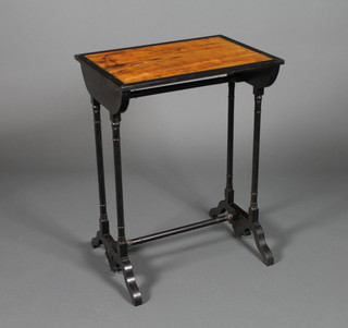 An early 19th Century Coromandel and ebonised tea table on turned supports, splayed legs 28" x 21" x 15"