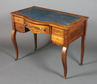 An Edwardian rosewood inlaid writing desk of 5 drawers, on cabriole legs, 27"h x 35" x 21"