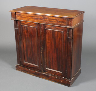 A 19th Century mahogany chiffonier base with 1 long drawer and panelled doors, on a plinth base 35"h x 35"w x 21"d 