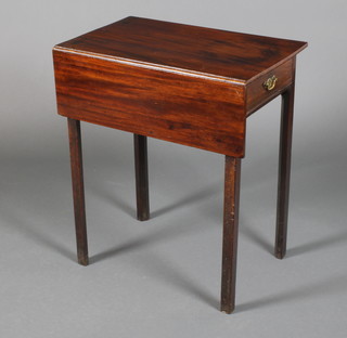 A 19th Century mahogany occasional table with 1 flap and side drawer, on square legs 