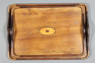 2 inlaid mahogany galleried trays 20" and 21"