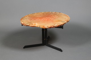 An Italian hardstone top coffee table on an iron base 17" x 29" x 25