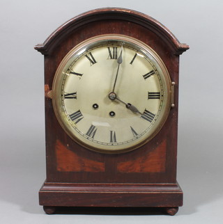 A mahogany cased dome topped bracket clock raised on ball feet 15.5" ILLUSTRATED