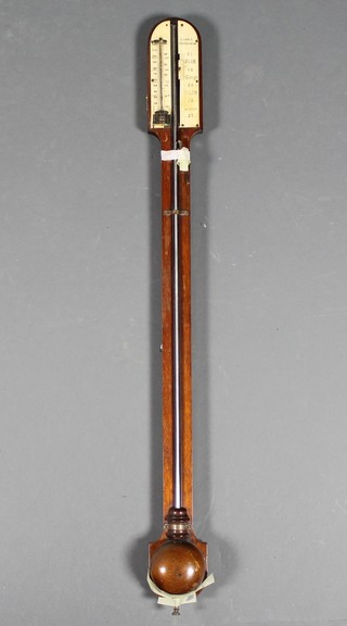 A Georgian mahogany stick barometer, the dial inscribed Lennie Edinburgh, lacking thermometer 36" 