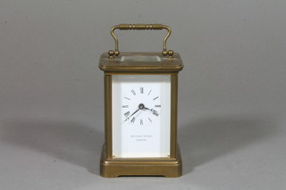 A brass cased carriage timepiece 6" to handle