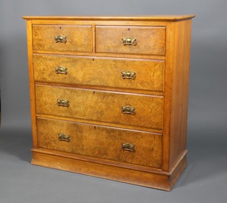 A Victorian walnut chest of 2 short and 3 long drawers, raised on a plinth base 49" x 48.5" x 22"