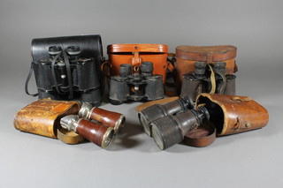 A pair of Ross military issue binoculars marked Power = 6 together with 4 other pairs of binoculars 