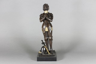 A modern bronze figure of Joan of Arc, raised on a marble base  16"
