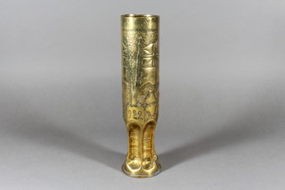 A WWI Trench Art vase formed from a shell case marked 1916 Souvenir Sed-Ul-Bahr, dated 1922 