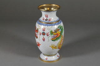 A white ground cloisonnÃƒÂ© enamelled vase decorated a dragon 8"