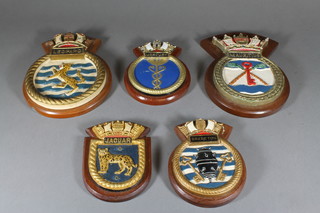 5 various ships plaques - Leopard, Mercury, Jaguar, Brereton and Mauritius 