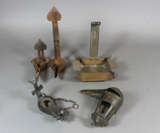 2 bronze crusie lamps and 3 others