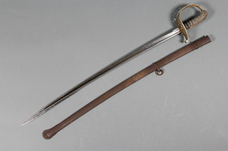 A Swiss sabre with pierced knuckle guard and cross, complete with scabbard