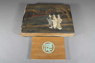 1 volume "The Pure Story of Silkworm and Raw Silk" illustrated together with a Chinese lacquered photograph album containing numerous photographs, the cover inlaid mother of pearl decorated geishas