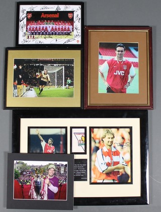 An Arsenal team photograph season 2006/2007 signed 8" x 11", Tony Adams a signed section of shirt and a signed framed photograph 14" x 21", Freddy Lundberg a signed photograph and  ditto Tony Adams 