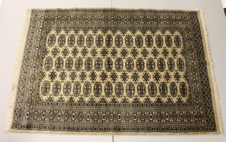 A contemporary white ground Bokhara rug with 42 octagons to the centre 70" x 50"