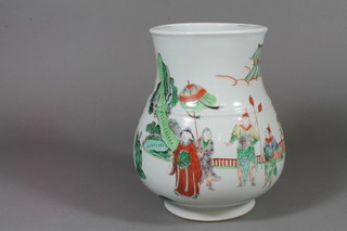 A 19th Century Chinese famille vert baluster vase decorated with figures in a garden landscape 9" ILLUSTRATED