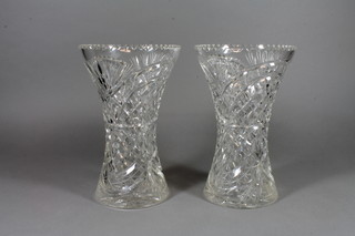 A pair of cut glass waisted vases 12"