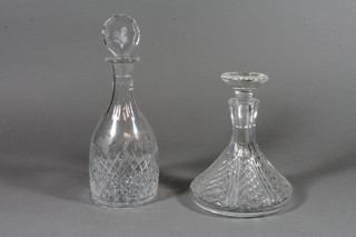 A mallet decanter with faceted decoration 10" and a ships decanter