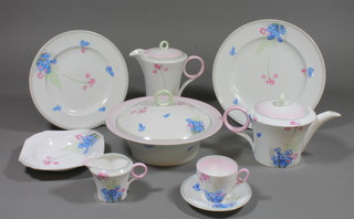 A 1930's Shelley 50 piece tea, coffee and dinner service, decorated with spring flowers, C12312, (1 cup f) together with a 1930's Shelley price list ILLUSTRATED