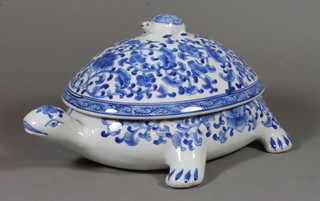 A modern blue and white tureen in the form of a turtle