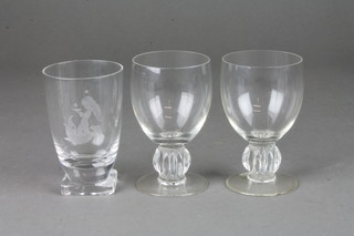 A Lalique spirit glass 4",  1 other (chipped) and a Swedish glass