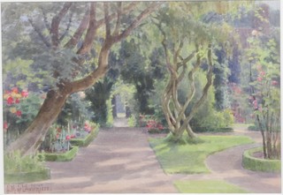 Georgina M de L'Aubiniere, exh.1880-1905, an early 20th  Century watercolour on paper study of formal gardens, signed  9.5"h x 13.75"w