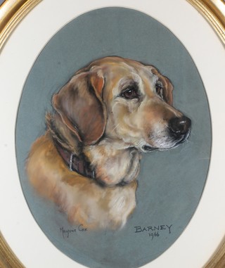 Marjory Cox, British 1915-2003, "Barney" a pastel and chalk portrait of a dog, signed and dated 1966, feigned to oval 15"h x  11"w