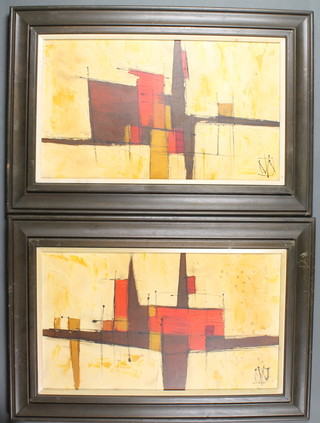 Van Gaard, abstract oils on board, monogrammed to bottom right  hand corner 11" x 19"