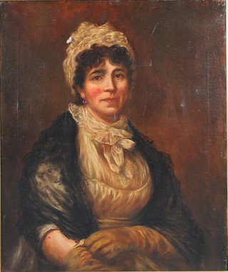 A 19th Century oil painting, study of a seated lady wearing a lace shawl 29 1/2" x 24 1/2" 