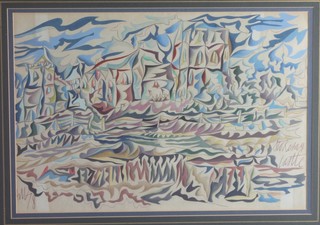 F Hill, 20th Century School, watercolour on paper "Stokesay Castle", an abstract landscape, signed and dated '78, 14.5"h x  21"w