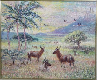 Janet Davies, oil painting "Sunrise Over Taita Hills Kenya" 25" x 29" 