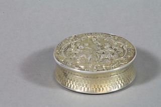 A George III repousee silver snuff box, decorated with classical figures and engine turned decoration London 1813 2.25", maker Daniel Hockley & Thomas Bosworth