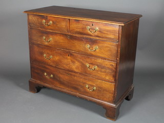 A Georgian oak chest of 2 short and 3 long drawers with brass  swan neck drop handles, raised on bracket feet 38"h x 44"w x  22"d