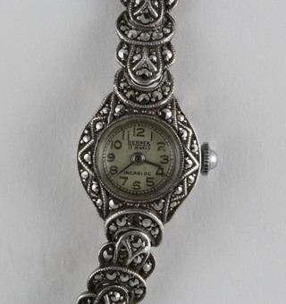 A cocktail wristwatch by Bernex contained in a marcasite case with integral bracelet