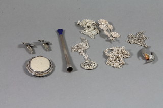 A silver cigarette holder Birmingham 1954 together with a collection of silver costume jewellery