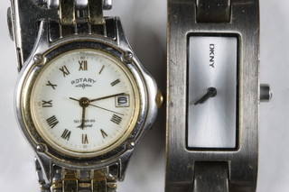 A lady's Rotary wristwatch contained in a stainless steel case with bracelet, together with a lady's DKNY wristwatch 