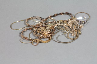 A silver gilt chain, 2 9ct gold chains and other chains
