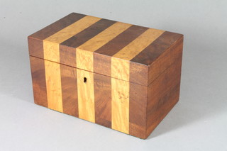 A 19th Century satinwood and walnut banded 2 division tea caddy 8"