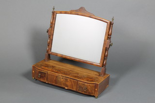 A Georgian satinwood banded mahogany toilet mirror with 3 drawer base on brass feet 23" x 22" x 12"  