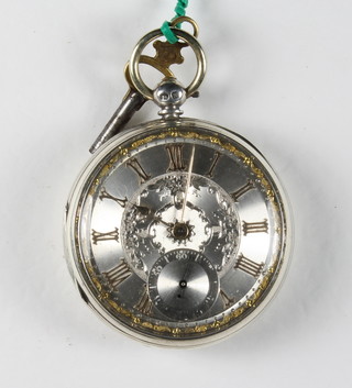 A Victorian key wind open faced pocket watch contained in a silver case, London 1862