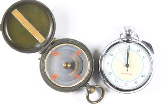 A prasmatic compass by J H Stewart of West Strand, an Ingasol stop watch and a gentleman's Cyma Triplex wristwatch in a chrome case