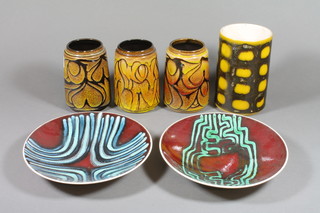 4 1960's Poole Pottery vases and a pair of ditto plates