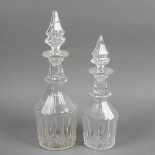 An Edwardian faceted decanter and stopper 14" and 1 other 12"