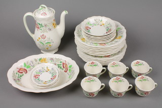 A Royal Doulton Stratford design dinner/coffee service comprising 6 coffee cups (1f), 6 saucers, coffee pot and lid, 6 side plates, 6 soup bowls, 6 dessert bowls, an oval bowl and small dish