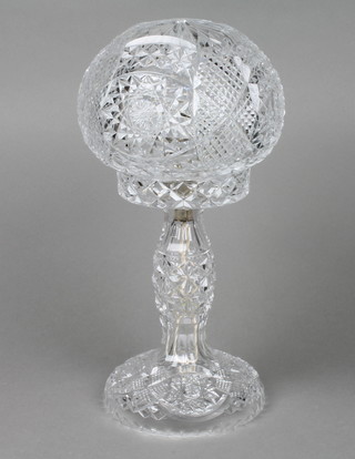 A cut glass table lamp with globular shade 15" 
