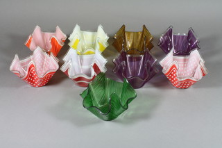 9, 1960's handkerchief vases, various colours